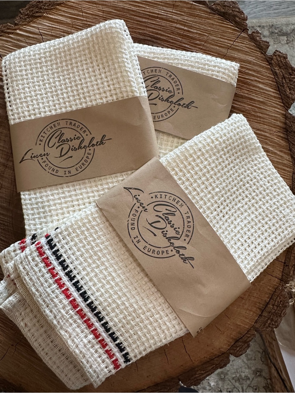 Classic Linen Dishcloth Set - White with Red & Blue Stripe